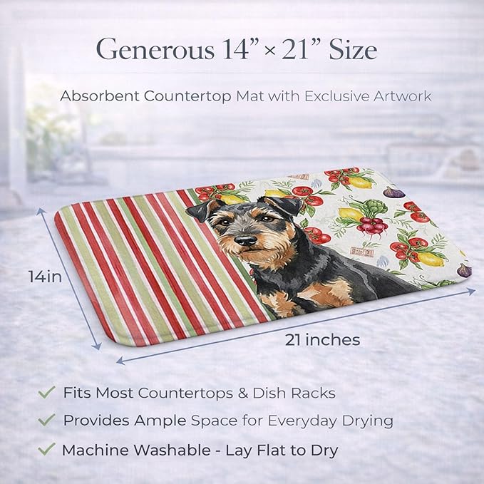 Caroline's Treasures Black and Tan Lakeland Terrier Vegetables Dish Drying Mat Absorbent Dish Drying Mat Pad for Kitchen Counter Dish Drainer Mat for Countertop 14 x 21 Multicolor