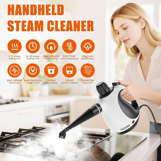 Handheld Steam Cleaner for Home - Pressurized Handheld Steamer for Cleaning with High Pressure Chemical-Free Multi-Purpose Portable Deep Steam Cleaner for Cleaning Windows Couch(White)