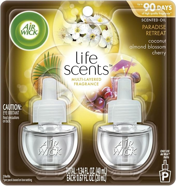 Air Wick Scented Oil Refills - Life Scents - Paradise Retreat - 2 Count Oil Refills Per Package - Pack of 2 Packages