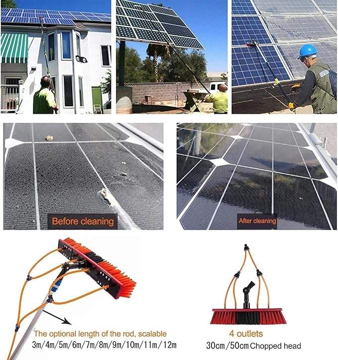 Glass Cleaning Brush Home Water Fed Telescopic Pole Kit Solar Panel Brush Rotating for Photovoltaic Panel33ft 10m Telescopic Water Fed Window Cleaning Pole Extendable Extension Hose Squeege