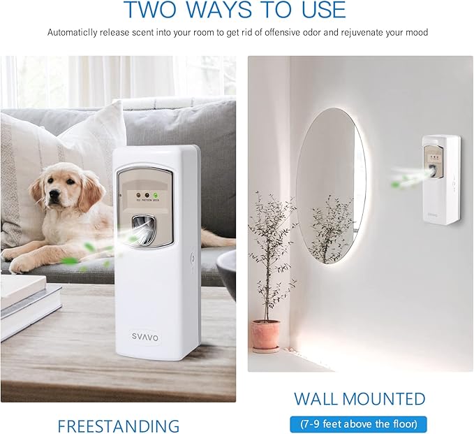 SVAVO Automatic Air Freshener Dispenser - Wall Mounted/Free Standing Auto Aerosol Spray Dispenser Programmable Fragrance Dispenser for Indoor-Bedroom Hotel Office Commercial Place White