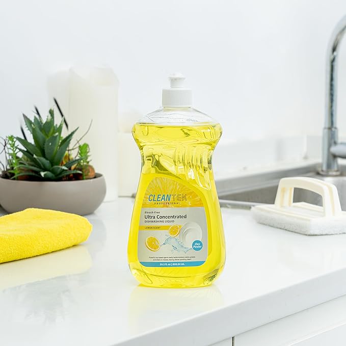 Restaurantware Dishwashing Liquid 24 Pack of 20.3 fl. oz Ultra Concentrated Liquid Dish Soap OXY Power Lemon Scent Dishwashing Detergent Bottle for Restaurants Commercial Kitchens and FoodService