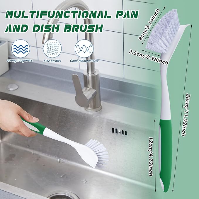 Hsei 20 Pcs Green Kitchen Scrub Dish Brush Bulk with 11 Inch Anti Slip Handle Cleaning Dish Scrubber with Stiff Bristles Washing Scrub Brushes for Housekeeping for Pots and Pans Kitchen Sink