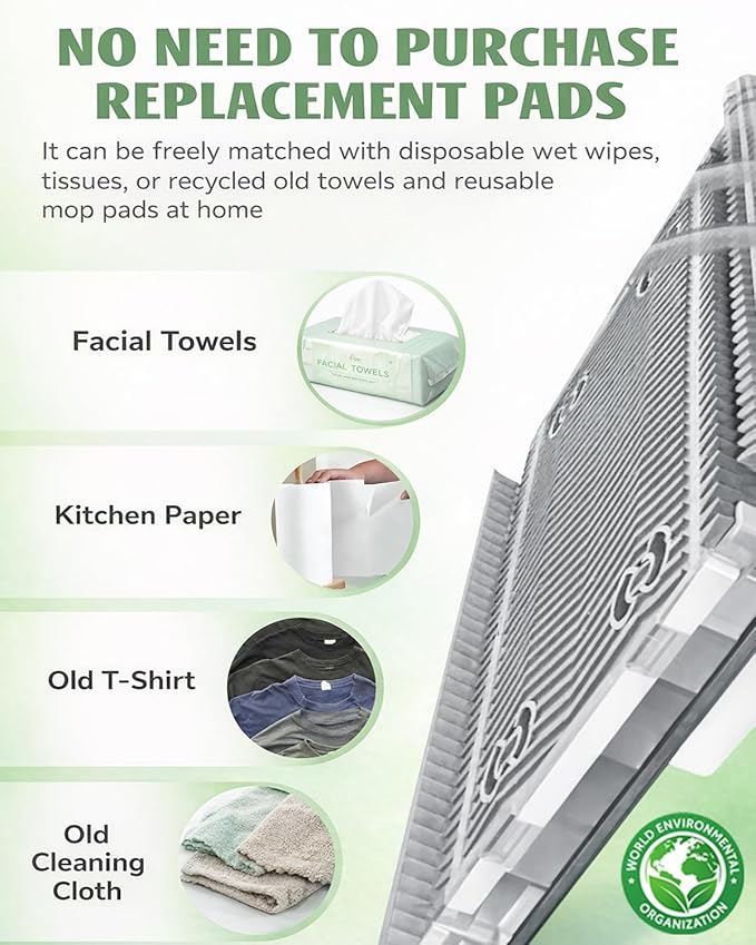 Cloth Changing Mini Mop Zero Touch Lazy Mop Clip Clamp Disposable Dust Wet and Dry Compatible Click Snap Easy Wall Floor Clean Reusable for Small Spaces (2PCS)
