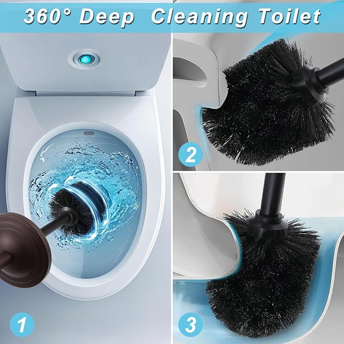 Bronze Toilet Brush and Holder Set304 Stainless Steel Toilet Bowl Brush and Holder for BathroomHeavy Duty Toilet BrushDurable Scrubbing BristlesSplash ResistantLong Handle