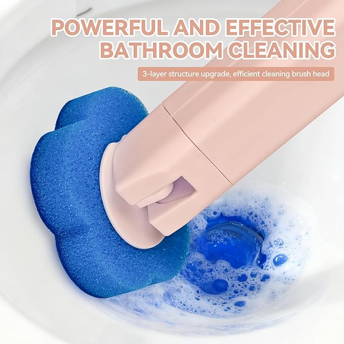 Disposable Toilet Brush Toilet Bowl CleanerToilet Cleaning SuppliesToilet Bowl BrushToilet Cleaner BrushToilet Brush with Holder48 Refills for Cleaning and Hygienic Bathroom Maintenance (Pink)