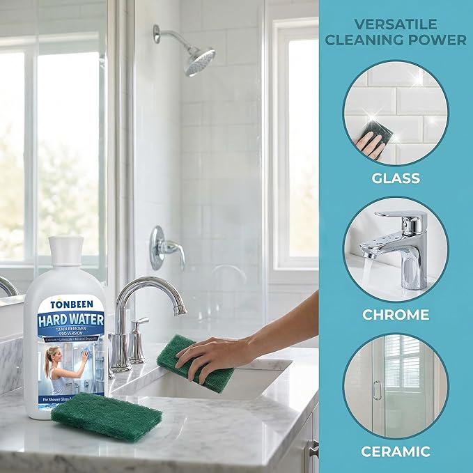 Hard Water Stain Remover Paste with Polishing Pads Calcium &amp Limescale Cleaner for Shower Glass Shower Doors &amp Tiles Includes 800 &amp 1200 Grit Pads 500ml 16.9fl oz