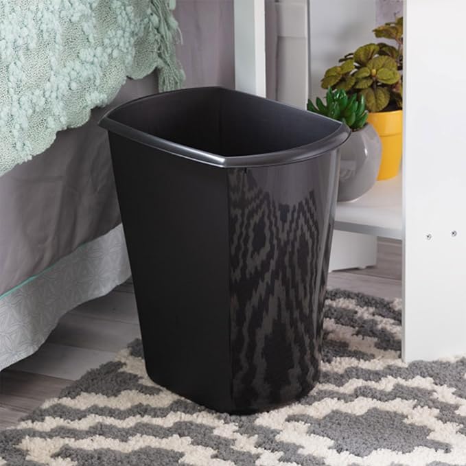 Sterilite 3 Gallon Rectangular Wastebasket Small Plastic Trash Can for The Bathroom Bedroom Dorm Room or Home Office Black 6-Pack