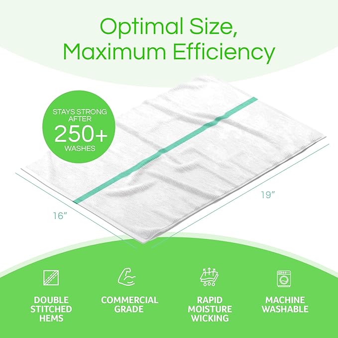 Towels N More 24 Pack 16x19 Bar Mop Towels High Absorbent Cotton Reusable Kitchen Towels - Quick Drying Towels for Chef Cook Home Restaurant Bar Glass Cleaning Towels (24 Green Stripe)