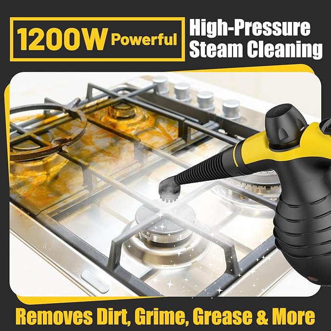 Pressurized Handheld Steam Cleaner with 10pcs Accessories &amp Safety Lock Multi-Purpose &amp Powerful Home Use Steamer for Cleaning Car Bathroom Shower Upholstery Grout Window (Black)