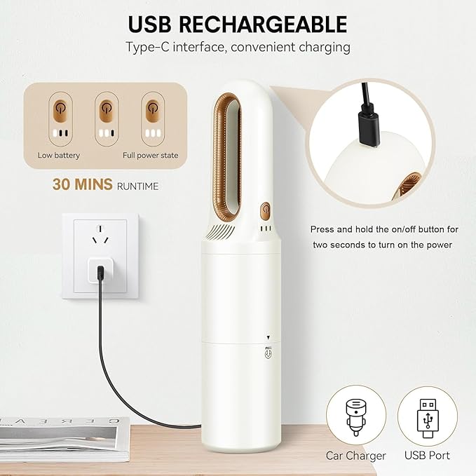 Handheld Vacuum Cleaner 2-in-1 Mini Cordless Vacuum Cleaner USB Rechargeable Car Vacuum Portable Quickly Dust Removal for Hardwood Floor Carpets Pet Hair Car Office &amp Home Cleaning
