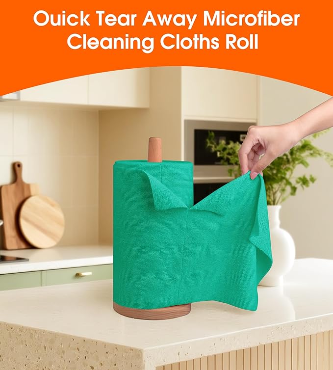 Microfiber Cleaning Cloth Roll–100 Pack Tear Away Microfiber Towels Reusable Washable Scratch-Free Kitchen Towels for Car Home Kitchen Glass Dishes (Malachite Green)