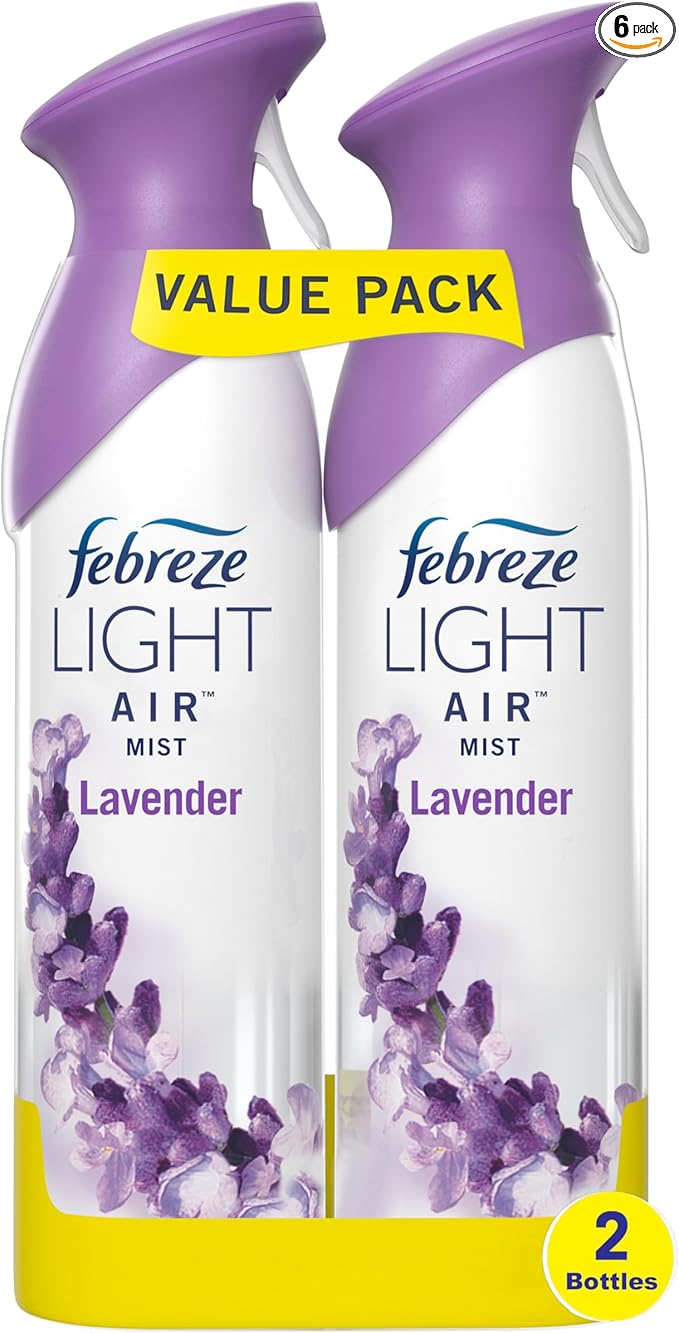 Febreze Air Mist Air Freshener Spray Odor-Fighting Room Spray Air Fresheners for Home and Bathroom and Kitchen Aerosol Can Light Lavender Scent 8.8oz 6 Count Pack of 3