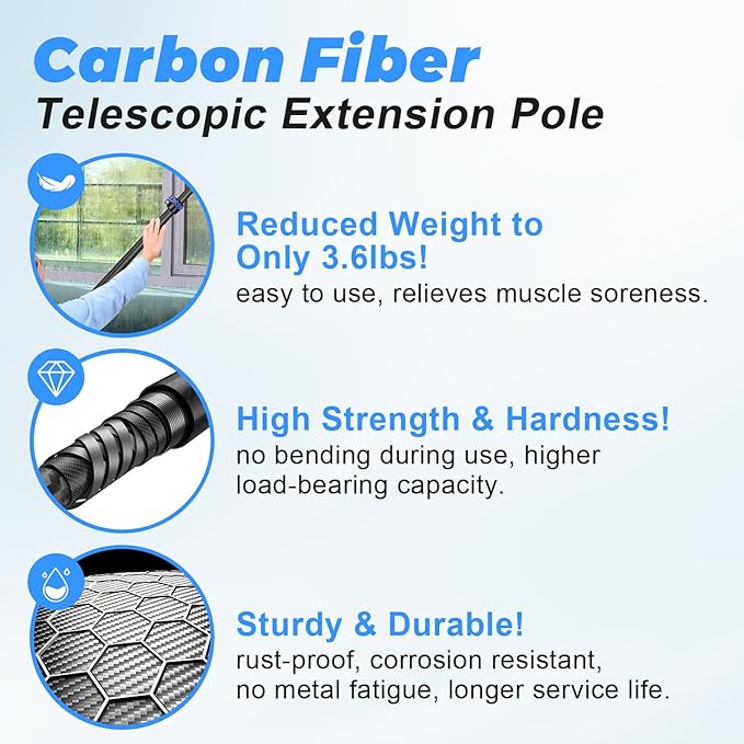 36 Foot High Ceiling Duster Kits with 4.7-30 FT Carbon Fiber Extension Pole Feather Duster Cobweb Duster Ceiling Fan Duster Window Squeegee &amp Cleaner with Pole 30 Ft
