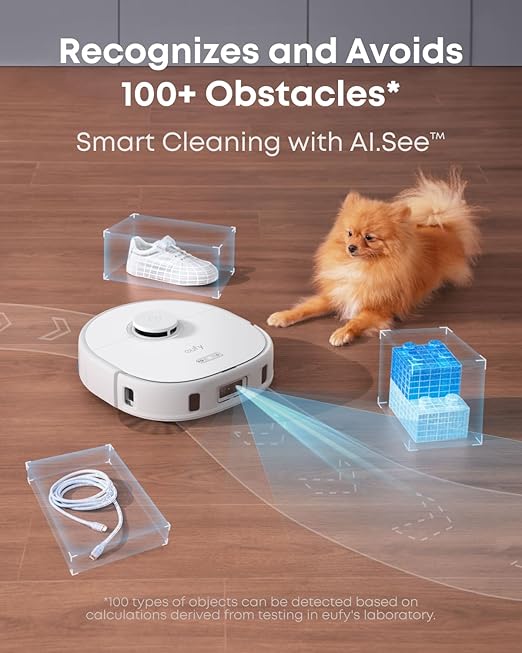 eufy X10 Pro Omni Robot Vacuum and Mop Combo Incredible Suction Dual Mops with 12 mm Auto-Lift and Carpet Detection AI Obstacle Avoidance Auto Mop Washing&ampDrying Self-Emptying White