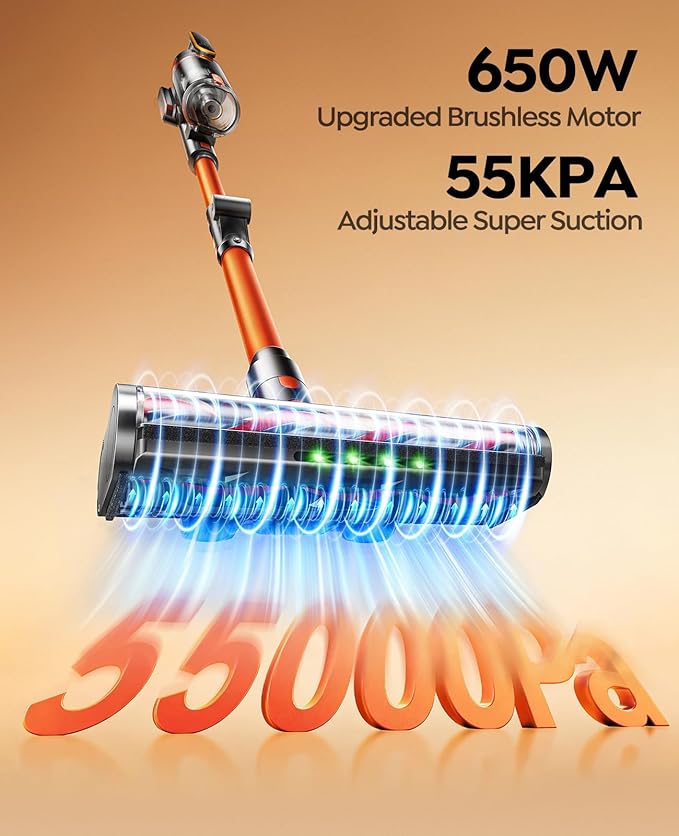 Cordless Vacuum Cleaner 650W/55Kpa/70Mins Stick Vacuum Cleaners for Home with 180° Foldable Wand &amp3.3Ft Hose Touch Screen AUTO-Mode Wall Mount Charging Fragrance Vacuum for Floor/Carpet/Pet H