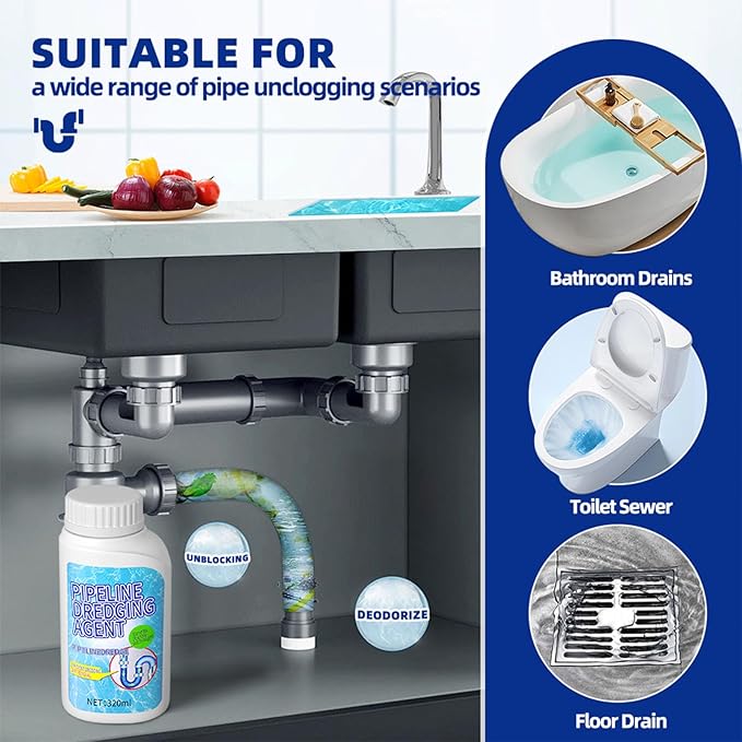 2PC Drain Clog Remover Pipeline Dredging Agent Powerful Quick Cleaning Drain Toilet Cleaner Tool Unclog Toilet Clog And Kitchen Sink Pipe Unblocker Powder