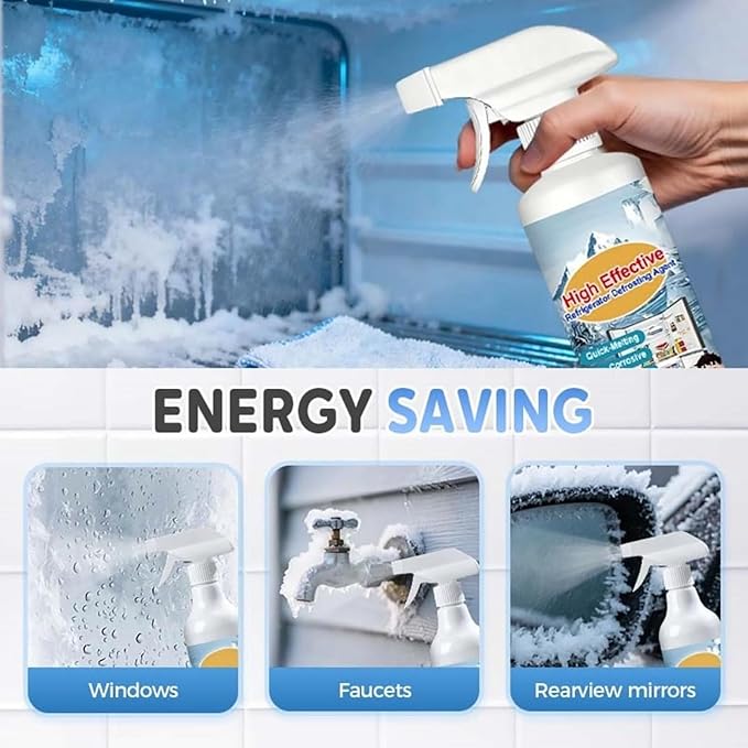 High Effective Refrigerator Defrosting AgentMulti-Purpose Refrigerator Cleaner InsideFreezer Defroster Fridge Freezer De-Icer SpraySaves Electricity (500ml)