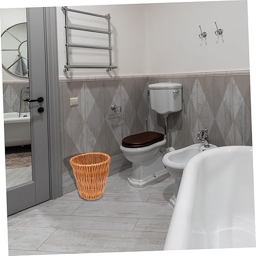 Cabilock Wicker Trash Can Lid Woven Rattan Wastebasket for Bathroom Storage Container Decorative Rattan Rubbish Bin for Home 10L Capacity