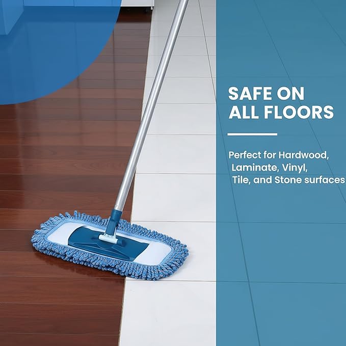 57 Long Handle Wet Cleaning Floor Mops Dust HardwoodDry Mops for Catching Pet Hair and Dust Bunny Microfiber Dust Mops for VinylWood Tile Laminate Flooring