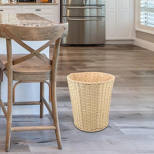 Garneck Pastoral Style Woven Rattan Storage Basket Lightweight Multi-Function Wastebasket for Bedroom Kitchen Home Organization Eco-Friendly Design