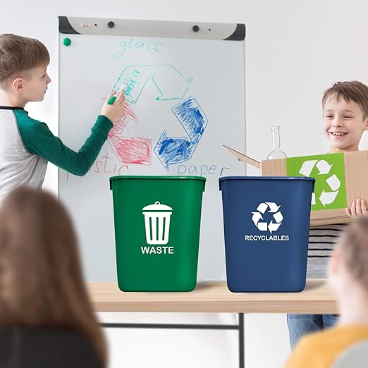 Acrimet Wastebasket Bin for Recycling and Waste 6.75 Gallon/ 27 Quart/ 24 Liter (Plastic) (Green and Blue) (Set of 2)