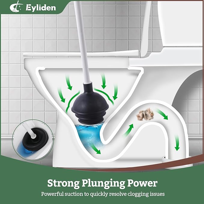 Eyliden Disposable Toilet Brush and Plunger Combo | 2-in-1 Toilet Bowl Wand Kit - 10 Count Pre-Soaked Refill Heads 3-Step Plunger Storage Holder - Compact Toilet Cleaning System (White)