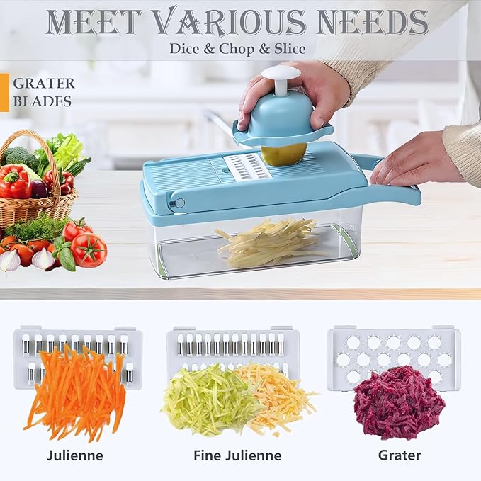 Pro-Series 16-in-1 Vegetable Chopper Dewpeton Mandoline Slicer Veggie Chopper Food Chopper with Container Vegetable Cutter Chopper &amp Spiralizer for Onion Salad (Home Essential Gadget &amp Kit