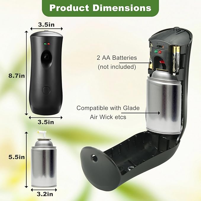 12 Pack Automatic Air Freshener Spray DispenserWall Mounted or Free Standing Auto Freshener Dispenser Aerosol Sprayer for Hotel Office Living Room Bathroom Commercial PlaceBlack