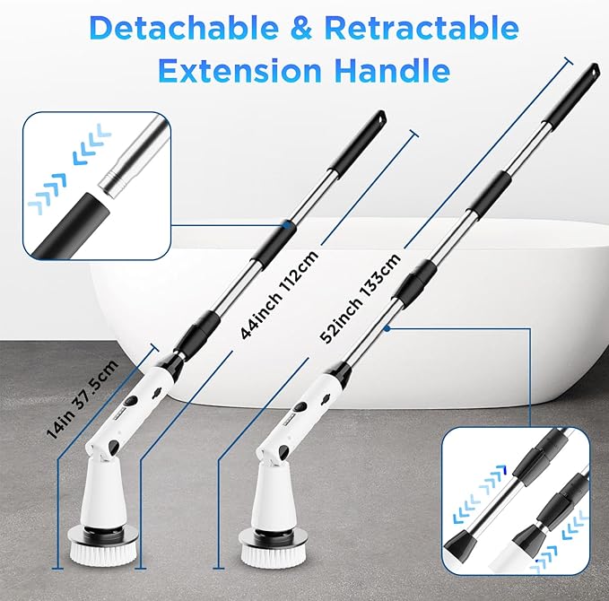 Electric Spin Scrubber Bathroom Cleaner Power Shower Cleaning Brush with Extendable Handle &amp 4 Brush Heads Shower Scrubber for Bathtub Tile Grout Kitchen Window and Floor