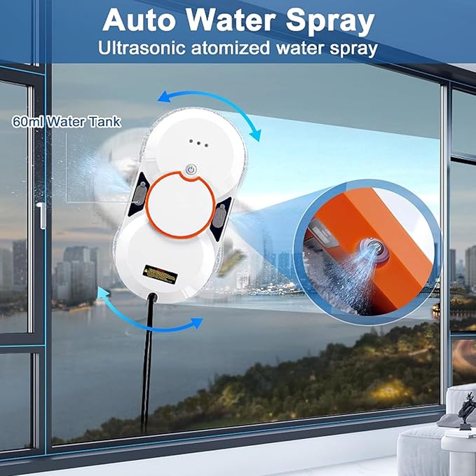 Window Cleaning Robot4 Automatic Cleaning Routes Smart Window CleanerRemote Control/Automatic Dual Use60ml Water Tank Capacity with Double Water Spray Window Cleaner Machine
