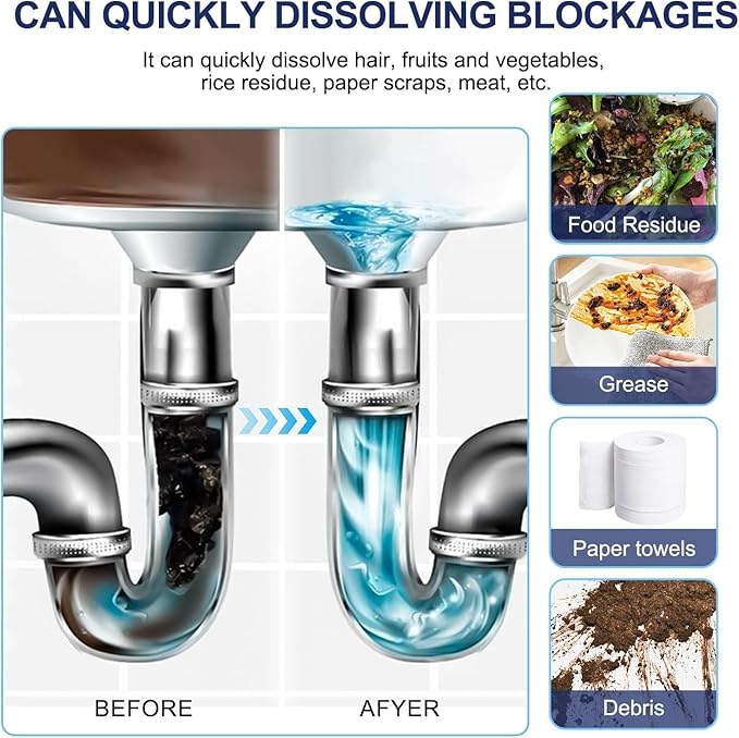 Pipeline Dredging Agent Drain Cleaner - Drain Clog Remover Agent Powerful Pipe Dredging Agent Kitchen Unblocker (4pc)