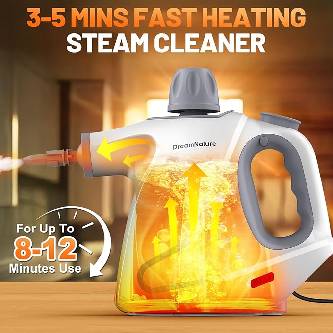 Multi-Surface Handheld Pressurized Steam Cleaner with 11-Pieces Accessories 15.2OZ Hands-free Portable Steamer for Cleaning Multipurpose Steam Cleaner for Home|Upholstery|Car|Floor|Grout|More