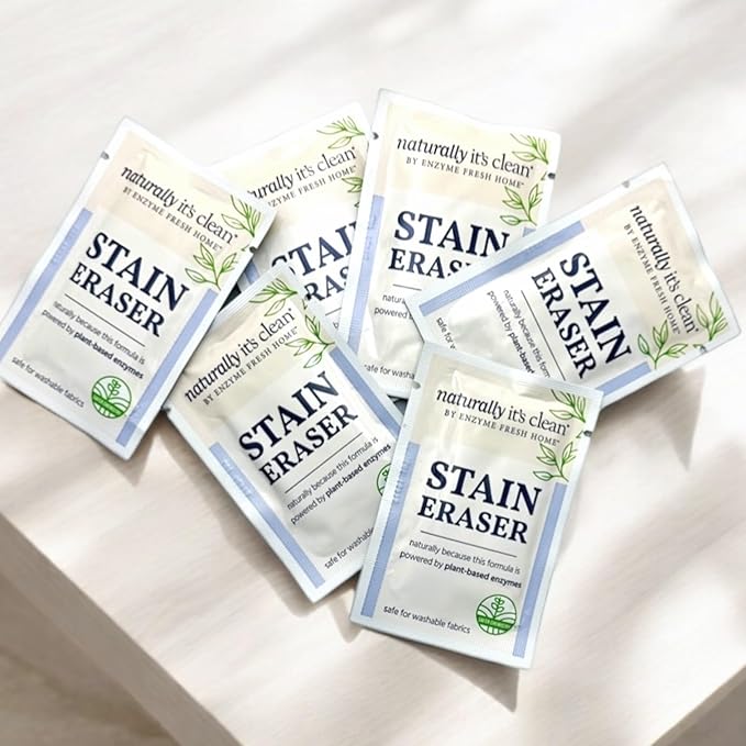 Naturally It's Clean Stain Eraser Natural Enzymes Based/Biodegradable Instant Stain Removal Spot Wipe Removes Wine Coffee Soda Spills Odor on Clothes Bags 60 Count (Pack of 1)