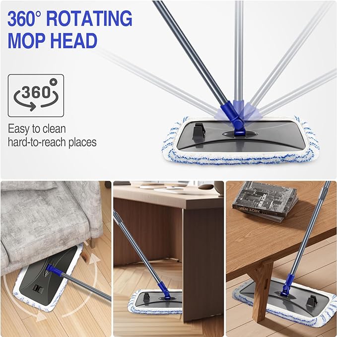 MASTERTOP Microfiber Mops for Floor Cleaning Extra Large Industrial MopFloor Commercial Mop for Wet &amp Dry Use Flat Mops for Hardwood Vinyl Laminate Tile Floors 5 Reusable &amp Washable Pad