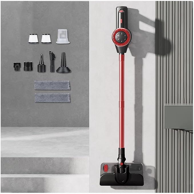 Lightweight Cordless Vacuum and Mop Combo 5 in 1 18Kpa 8000mah Battery Vacuum Cleaner Self-Standing Hardwood Floor Vacuum for Home/Pet Hair/Carpets/FloorsRed