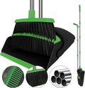 Green Broom with Dustpan Combo Set 51 Long Handle Household Cleaning Tool Ideal Broom and Dustpan Set for Pet Hair and Home Use