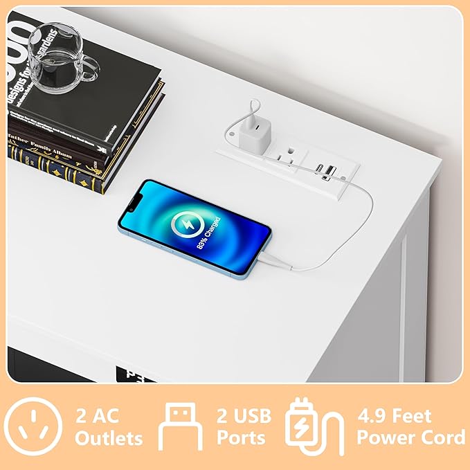 Tilt Out Trash Can Cabinet for 2 Bins Hidden Recycle Garbage Bin Enclosure Wooden Double Laundry Cabinet with Odor Control Negative Ion &amp Ozone for Kitchen Bathroom Laundry Room