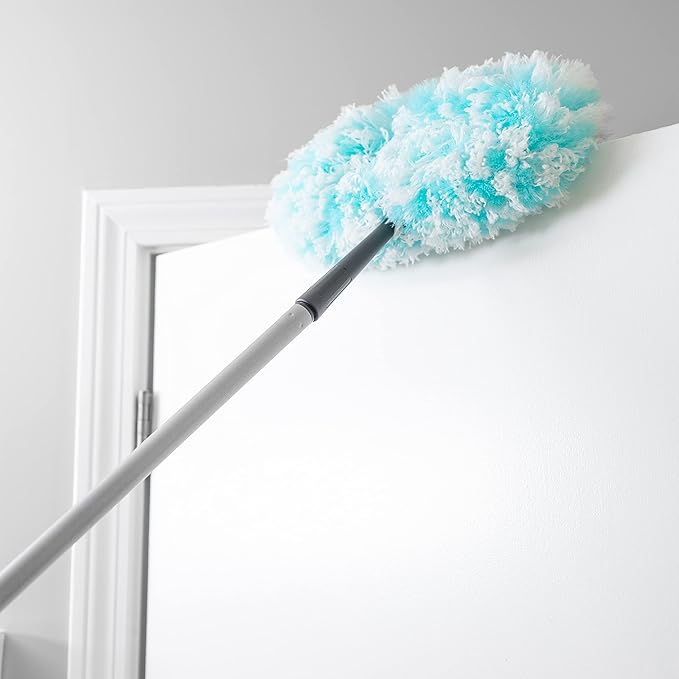 Fuller Brush Fuzzy Fan Duster – Dust &amp Clean Ceiling Fans Walls Woodwork – Polystatic &amp Microfiber Grabs &amp Holds Dust Lint Cobwebs &amp Dirt - Fan Duster with Handle (Teal)