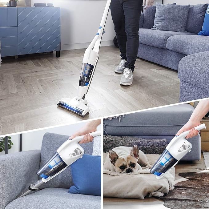 Vacmaster VSD1801 Cordless Handheld &amp Stick Vacuum Cleaner 2 in 1 Rechargeable Li-ion Battery Powerful Lightweight for Hardwood Floor Carpet and Pet Hair White