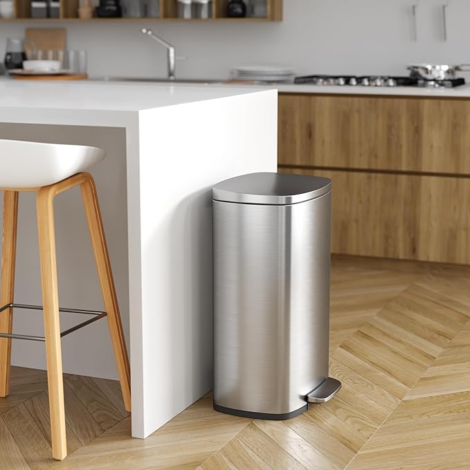 iTouchless Step 2.0 Technology SoftStep Combo Trash Can Set 13.2 &amp 1.32 Gallon Stainless Steel Bins with AbsorbX Odor Filters and Inner Buckets for Kitchen Bathroom Home Office Store Garage Schoo