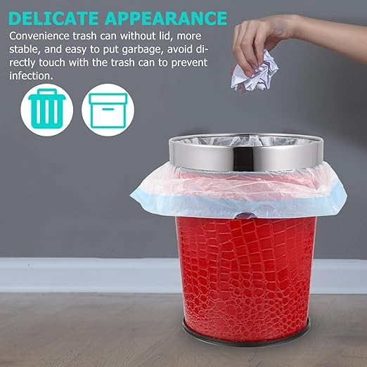 Pu Leather Trash Bin Office Trash Can Lidless Garbage Bin Toilet Paper Basket Sundries Container Recycling Bucket for Kitchen Office Bedroom 5l Red