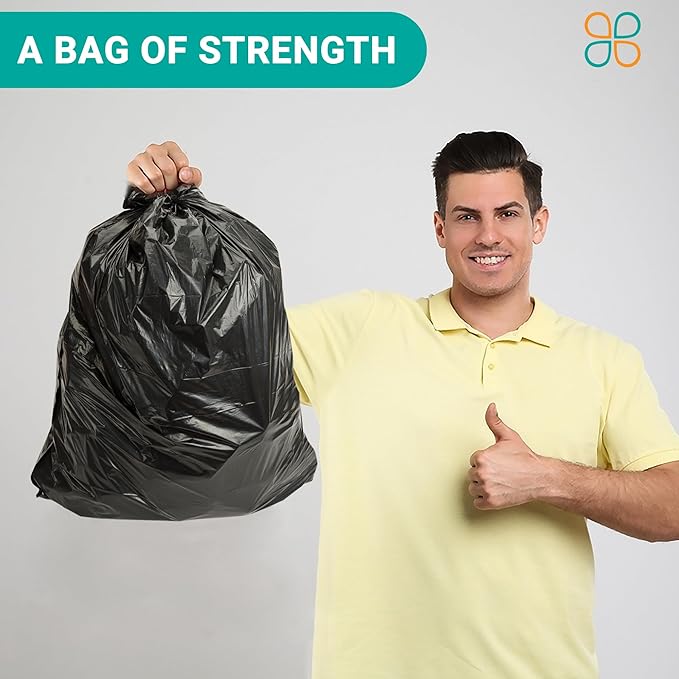 PlasticMill High Density Trash Bags - Black Garbage Bags - Plastic Trash Bags - Bathroom Office Cleaners Garbage Bags Trash Can Liners - 20-30 Gallon 8 Microns 30x37 (100-Count)