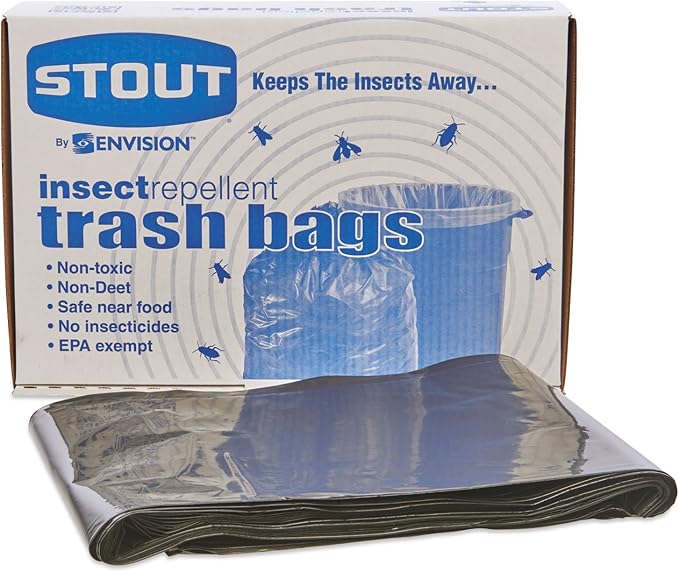 Stout P3752K20 Insect-Repellent Trash Garbage Bags 55gal 2mil 37 x 52 Blk 65/Box