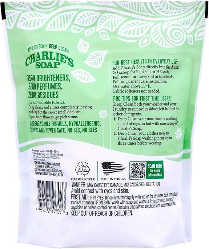 Charlie’s Soap Baby Variety Pack Pre Spray 32 Oz Laundry Powder (100 Load) Laundry Booster &amp Baby Oxi Bleach Bundle (Pack of 4)
