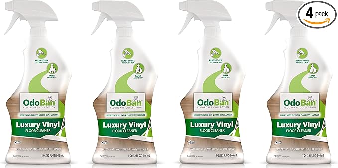 OdoBan Ready-to-Use Luxury Vinyl Floor Cleaner Streak Free and Neutral PH Formula Made in the USA Scentless 32 Oz Spray 4-Pack