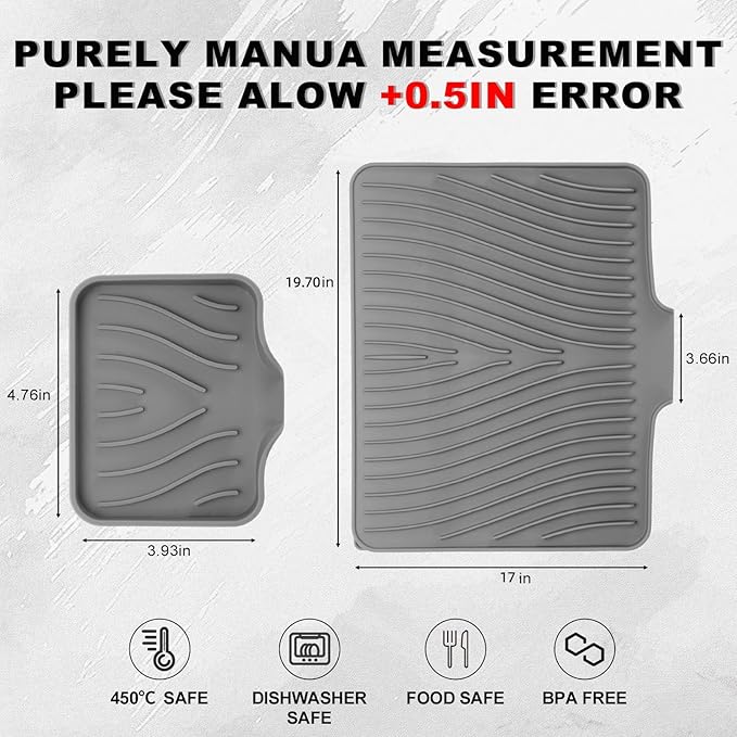 Silicone Dish Drying Mat for Kitchen Counter Dish Drying Pad Non-Slip Drain Pad with Built-in Drain Food-Grade Odorless Easy-Clean Drying Mat (Beige 19.69 x 17)