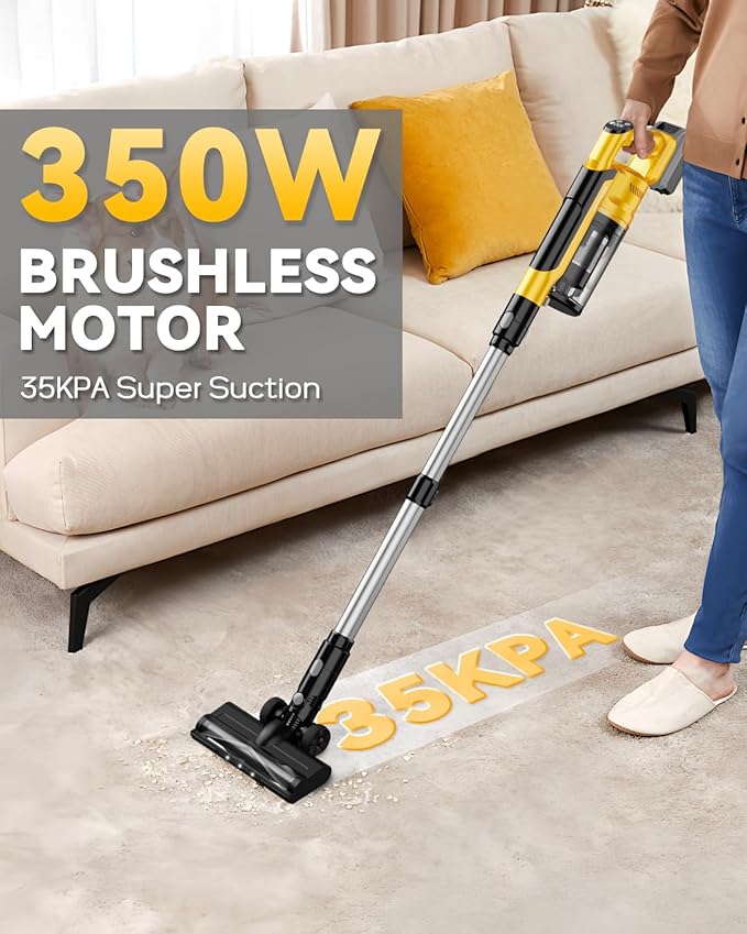 350W Cordless Vacuum Cleaner for Dewalt 20v Battery 35kPa Brushless Lightweight Stick Vacuum with 3 Mode Suction 6 in 1 Stick Vacuum Cleaner with HEPA for Floor Carpet Car (Battery Not Included)