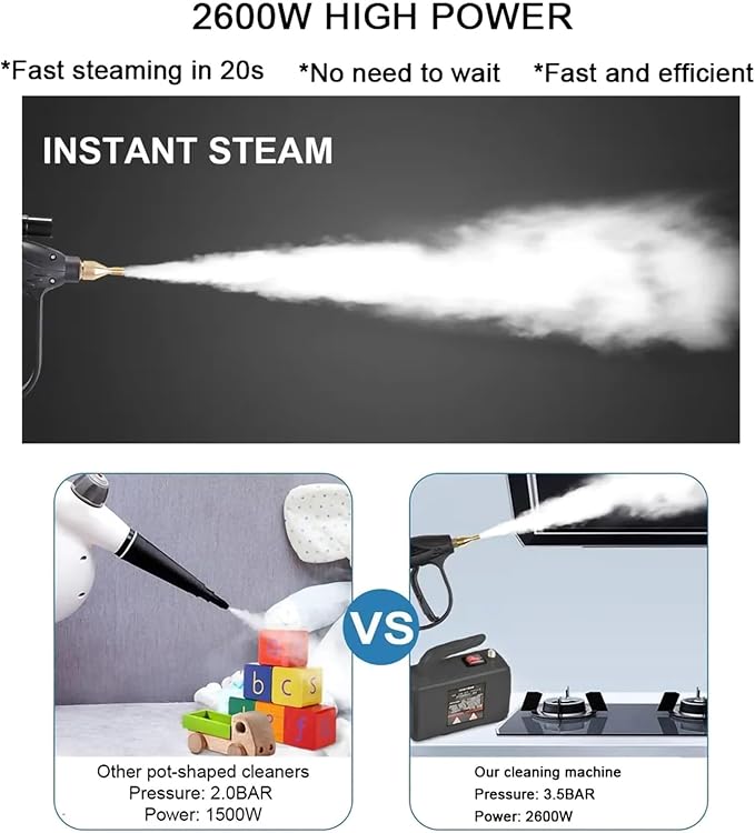 Steam Cleaners High Pressure Steam Cleaner 2600W Portable Cleaning Handheld Furniture 220V Safe Power Supply Fast Heating Steamer Handheld Steam Cleaner for Bathroom Grout Tile Car Detailing