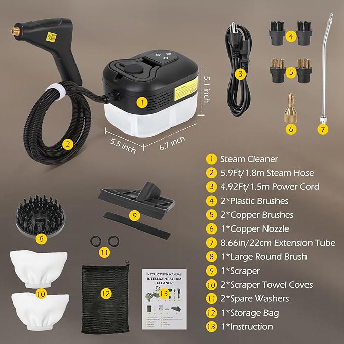 Dyna-Living Steam Cleaner 1500W Handheld Steamer for Cleaning Portable Car Steamer Cleaner 221℉ High-Temp Steamer Cleaner for Home Intelligent Touch Panel &amp Spray Gun Control